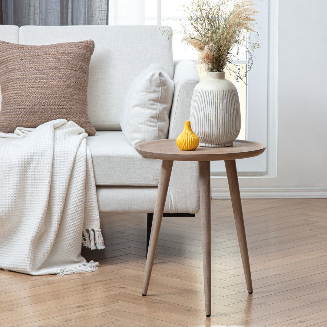 George Oliver Morant 3 Legs Solid Wood Side Table Greige 56cm H X 45.7cm W X 45.7cm D