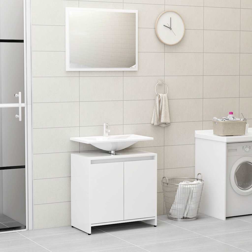 vidaXL Conjunto de muebles de baño madera contrachapada blanco brillo Blanco