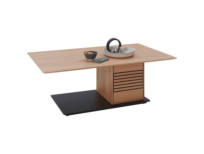 Valnatura Couchtisch, Schwarz, Erlefarben, Holz, Metall, Kanadische Erle, massiv, rechteckig, Bodenplatte, 70x42x120 cm, Goldenes M, Stauraum, einfacher Aufbau, Holzmöbel, Holztische, Wohnzimmertische Holz, Couchtische Holz