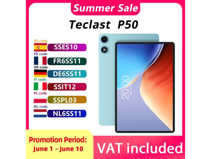 Tablette Teclast P50 11 pouces Android 16 Max 12 Go (4 Go + 8 Go d'extension) RAM 128 Go ROM Processeur Octa-Core T7250 Wi-Fi double bande/BT5.0