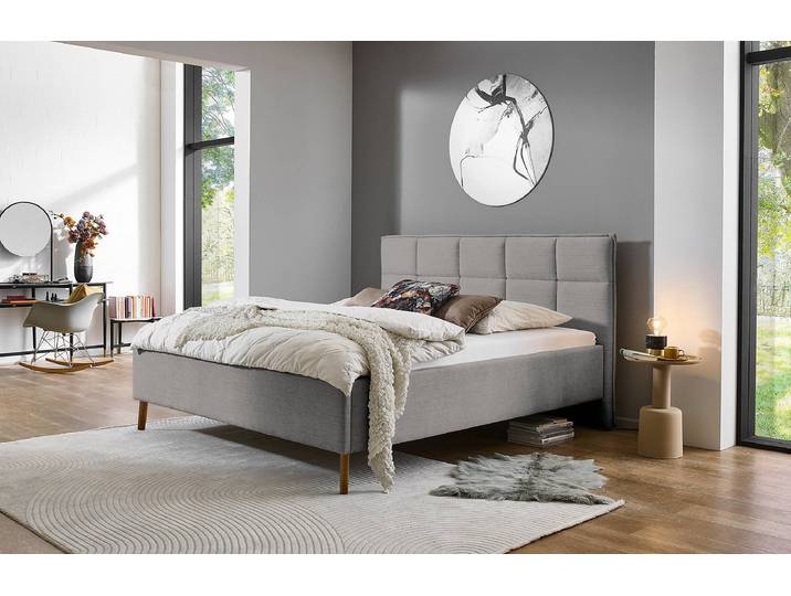 Lit rembourré avec coffre 180 x 200cm Tissu Gris/Gris clair