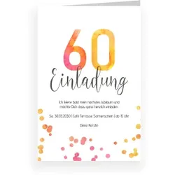 Einladungskarte 60. Geburtstag: Zahl in Aquarell 60 in Weiß