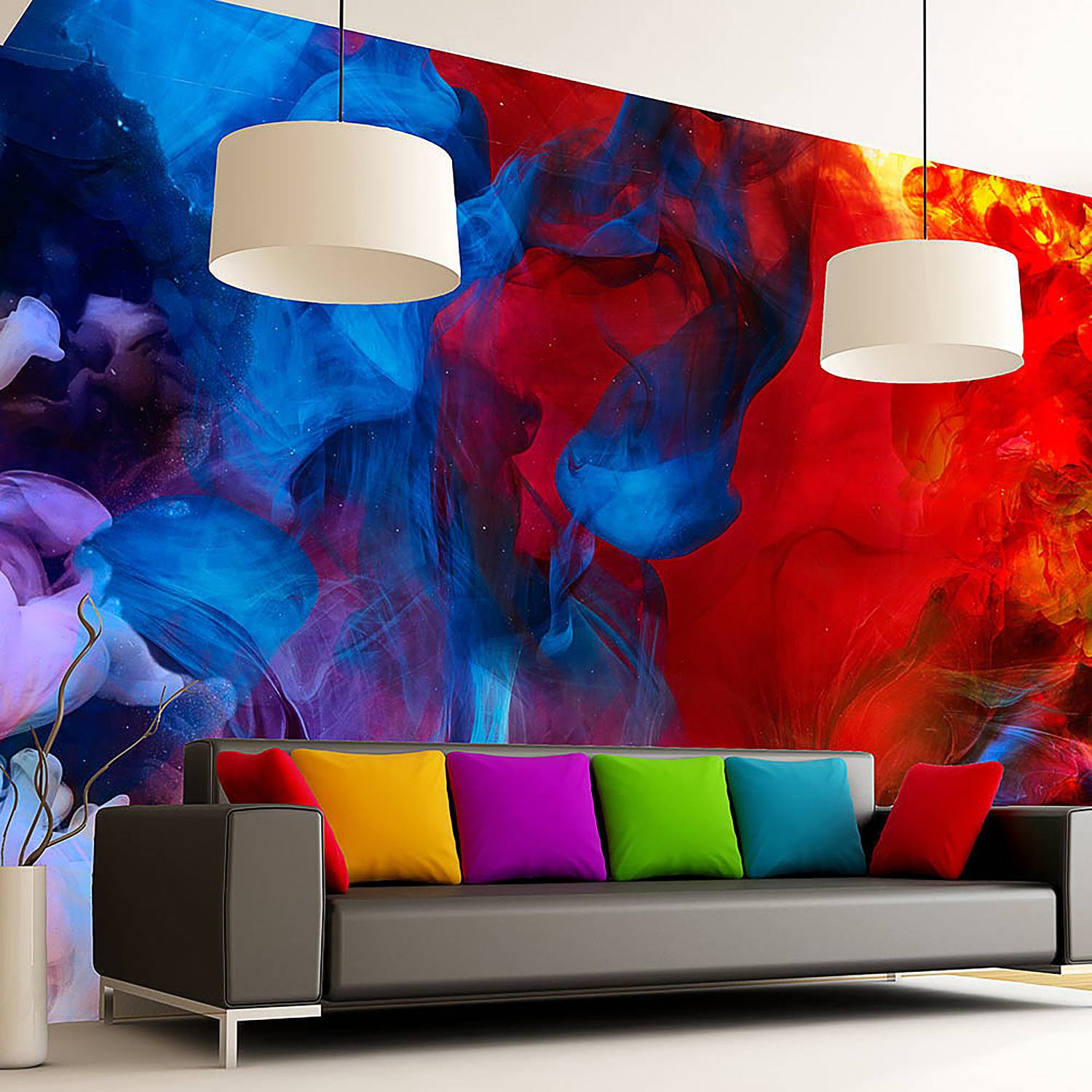 home24 Vliesbehang Colored Flames Multicolour Breedte: 100 cm, Hoogte: 70 cm