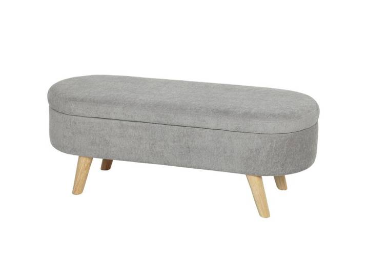 LIA Banc banquette bout de lit coffre de rangement 2 en 1 en tissu avec pieds en bois 110l x 40P x 43H cm gris clair