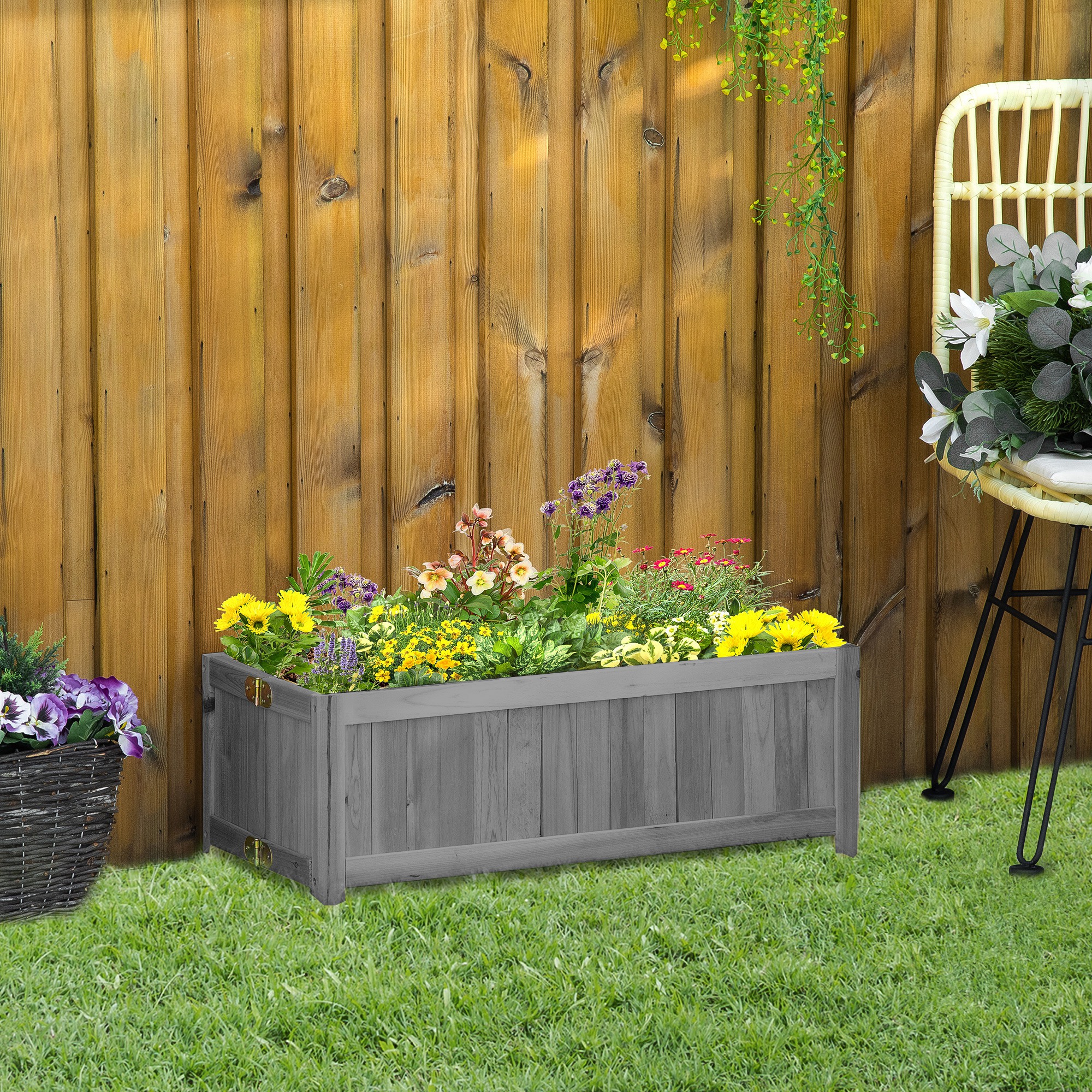 Outsunny Fioriera in Legno Pieghevole Fioriera Rialzata per Coltivazioni Verdure Fiori Patio Balcone Terrazza 70x30x25 cm Grigio   Aosom Italy