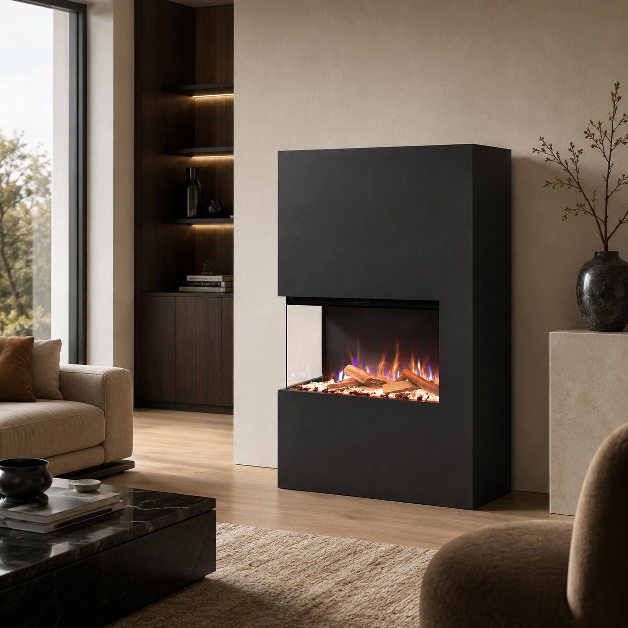 Glow Fire Elektrokamin 'Portia ' Linksoffen| LED Standkamin in schwarz mit Heizung (1500 W) | HxBxT: 140x90x45 cm