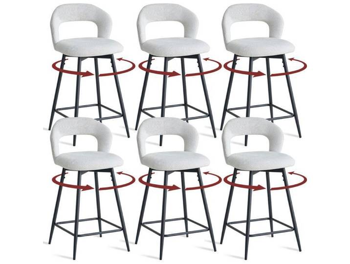 Tabourets de bar – Lot de 6 – Pivotants à 360° – Tabourets hauts – Dossier ajouré – Beige
