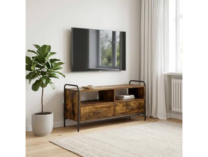 hliofuir TV-Schrank Räuchereiche 99.5 cm TV Lowboard mit Schublade Stabiles TV-Board fürs Wohnzimmer mit viel Stauraum, verzinktem Stahlrahmen und stilvoller Ausführung in Räuchereiche.