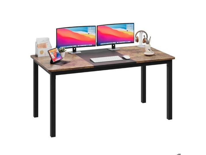 Bureau d'Ordinateur 160cm Bureau de travail Table de bureau en MDF et métal Grande Table de Bureau Métal Noir Bureau style rétro