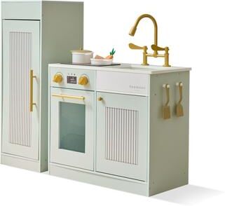 Teamson Kids Wooden Pretend Play Kitchen Toy Set with Fridge, Oven, and 12 Pcs Food Accessories for Age 3-5 Kid and Toddler