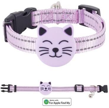 Inspired Living AirTag Cat Collar With Apple Find My Tracker Holder Adjustable Anti Lost Pet Tracking Collar purple