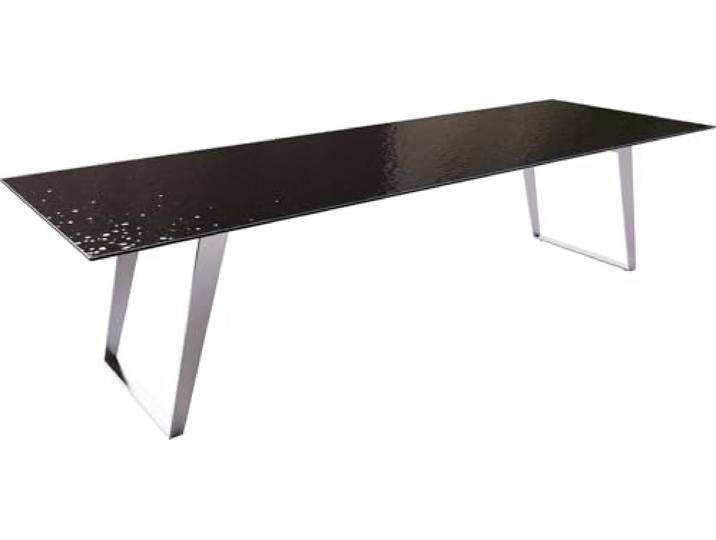 Esszimmertisch Edge Reliefglas Rauchschwarz 3D-Design 300x100 Edelstahl Schräg