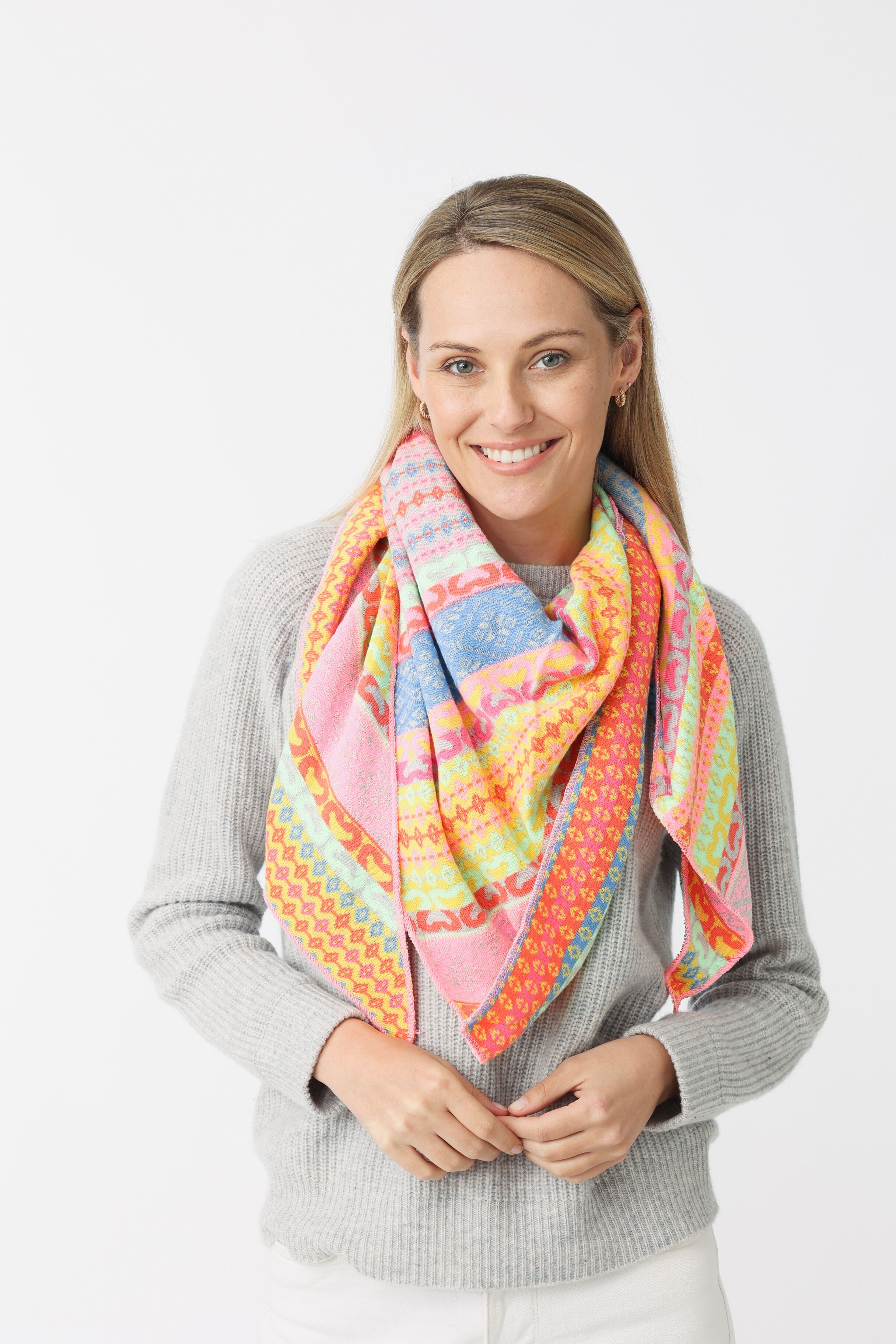 Dreieckstuch ZWILLINGSHERZ "Maralda", Damen, bunt, Strick, Materialmix, Modetücher Dreieckstuch, farbenfrohes Muster, wärmend, Strick bunt Einheitsgröße