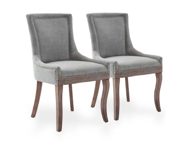 SEEDWAVE Chenille Esszimmerstühle 2er Set – Küchenstuhl mit Massivholzbeinen, verstellbaren Fußpads, Nieten-Design – Vintage Industrial Chic (Grau)