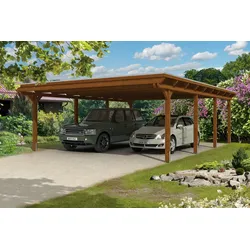 Skan Holz Emsland Flachdach Carport-613x846cm-nussbaum Holzcarport
