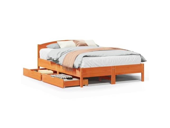 PUGYNBK Bett aus Kiefernholz, 160 x 200 cm, ohne Matratze Lattenrost, 2 Schubladen mit Rollen, Kopfteil, Aufbewahrung für Schlafzimmer