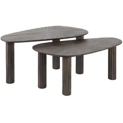Couchtisch 2er-Set Foray aus massivem Teakholz, organisches Design, Braun, strukturierte Platte