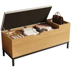 Schuhbank mit Stauraum und Sitzkomfort 115x40x49 Flurbank Gepolstert MDF Modern Vielseitig Aufbewahrung Natur