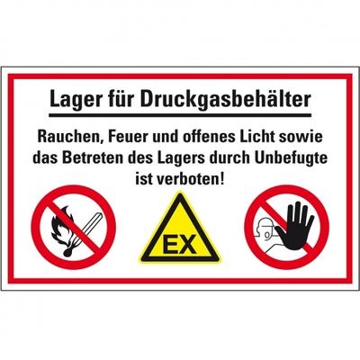 Schild I Hinweis-Kombischild Lager für Druckgasbehälter...! Kunststoff, 300x200mm