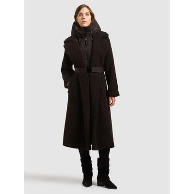 Fellimitatmantel KHUJO "IRNYA - 2IN1 (EINSATZ HERAUSNEHMBAR).", Damen, Gr. XS, chocolate chip, Web, 100% Nylon, unifarben, regular fit knielang, eingesetzt gerader Abschluss, Mäntel