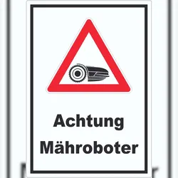 HB-Druck Achtung Mähroboter Aufkleber A4 (210x297mm)
