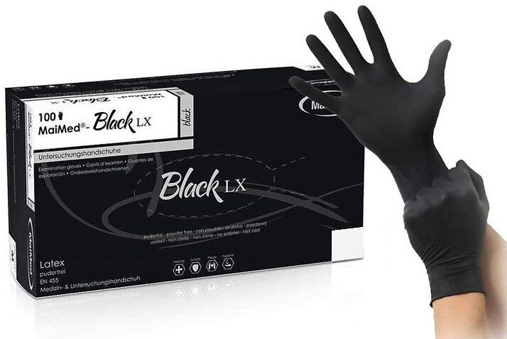 MaiMed Gants en Latex non poudrés BLACK LX Noir x100