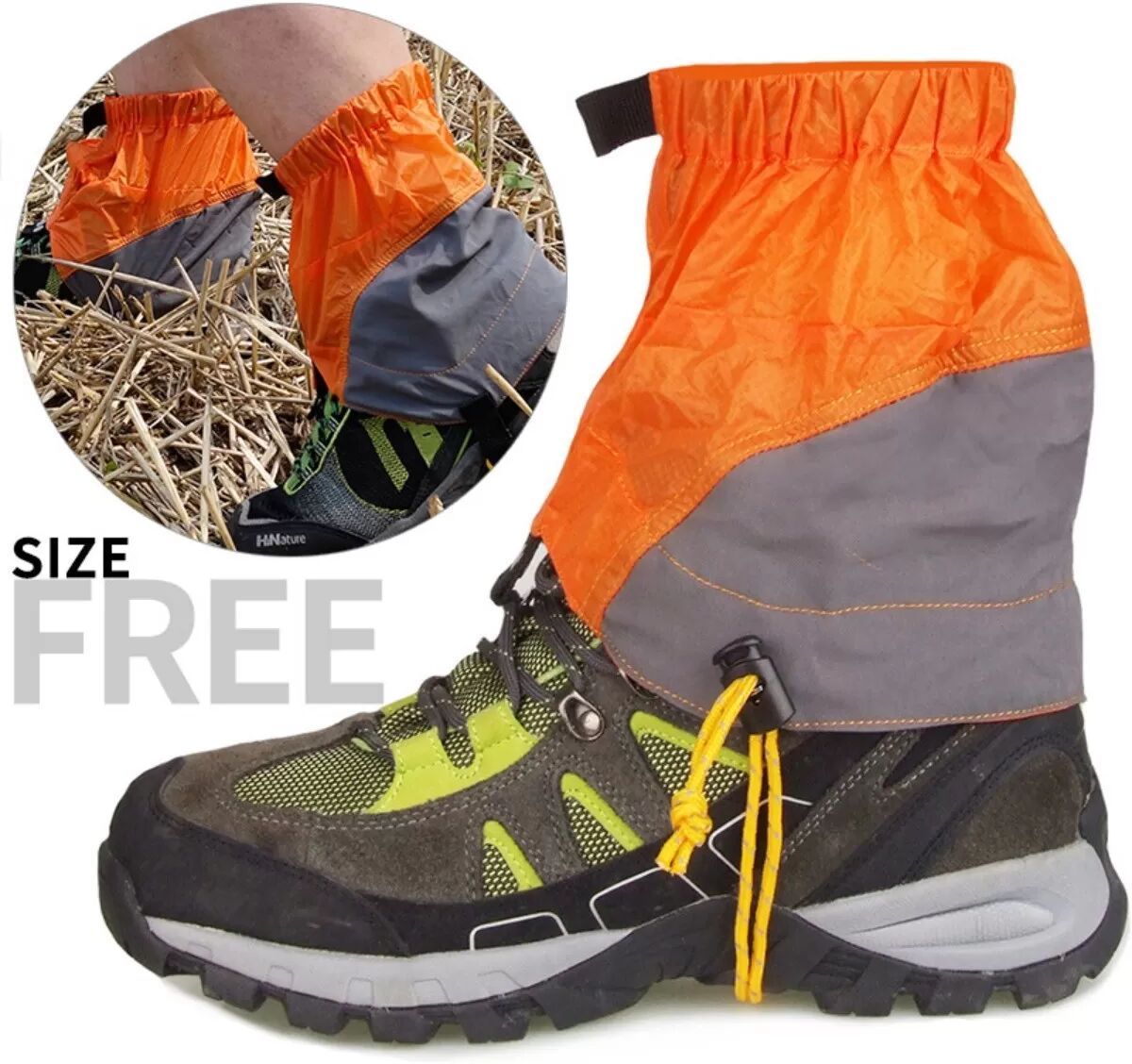 INF Leichte silikonbeschichtete Gamaschen 1 Paar - 20D wasserdicht, sanddicht, reißfest Knöchelgamaschen für Bergsteigen und Orange