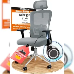 CLOUVOU BrightSeat, ergonomischer Bürostuhl, Rückenlehne mit Mesh Bezug, 2D-Armlehnen, 3D-Kopfstütze, FluxWheels, Anthrazit