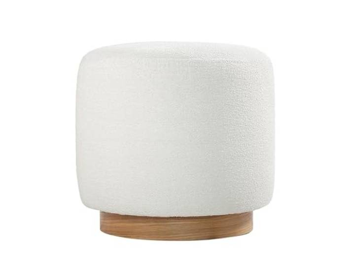 Atelier Del Sofa Eleganter cremefarbener Pouf mit Holzbeinen, 42 cm hoch, 45 cm Durchmesser 50% Baumwolle/50% Leinen, 6 cm orthopädischer Schaumstoff Stilvoller und bequemer Akzent