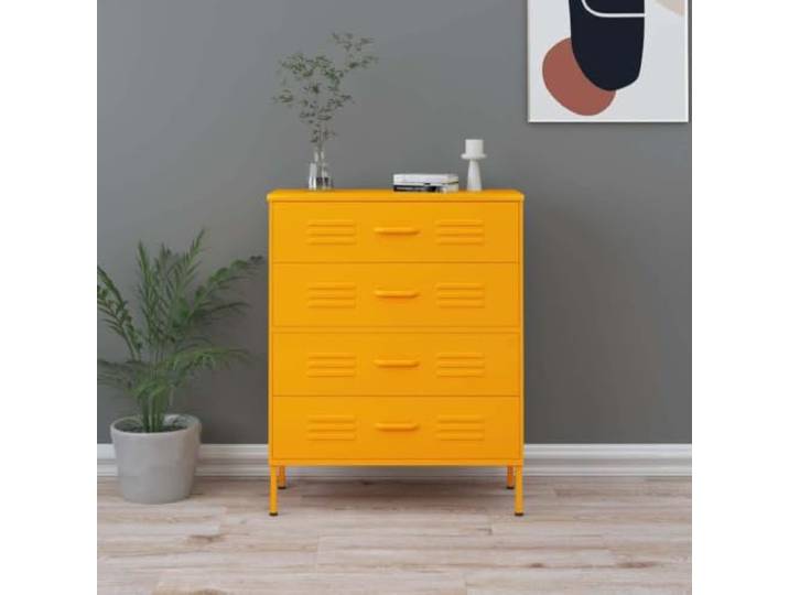 smnyxs Kommode Senfgelb, 80 x 35 x 101,5 cm, Stahl Ausziehbare Schubladen, Kugelführungen, verstellbare Nivellierer, robuster Stahl, Schlafzimmeraufbewahrung