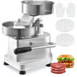 VEVOR Kommerzieller Burger-Patty-Maker, 150 mm/6 Zoll Hamburger-Rindfleisch-Patty-Maker, robuste, lebensmittelechte Edelstahlschüssel-Burgerpresse, Küchen-Fleischformmaschine mit 1000 Stück Patty-Papi