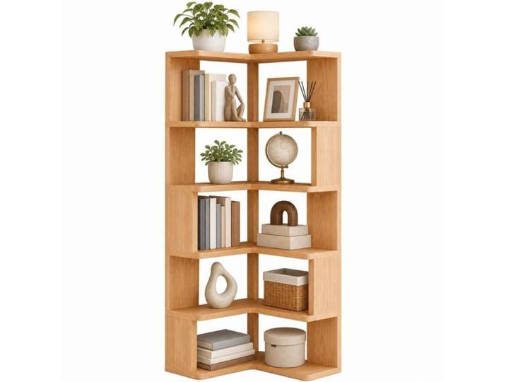 SUPFINE Étagère Verticale d'angle Bibliothèque de Coin 5 Niveaux Hauteur 162cm Meuble Rangement Décoratif pour Livres Plantes
