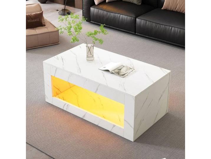 Table basse LED moderne table basse pour salon table basse brillante avec télécommande grande table basse - impression marbre