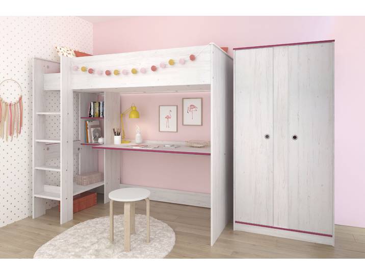 Jugendzimmer-Set PARISOT Smoozy , weiß (weiß mit kieferstruktur), Schlafzimmermöbel-Sets