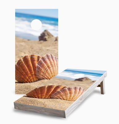 Skip's Garage Beach Shells Corn Hole Board Set with Hole Lights