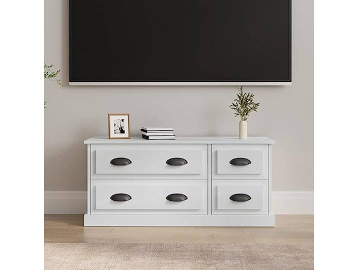 HEFZGDB TV-Schrank Hochglanz Weiß 100x35,5x45 cm Holzwerkstoff mit 4 Schubladen und robuster Oberplatte für Stauraum, langlebiges Möbelstück mit Flexibler Einbaumöglichkeit
