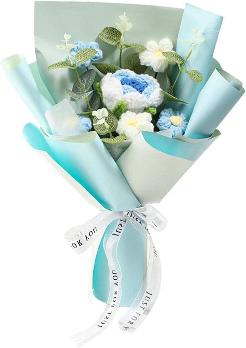 Handgemaakte blauwe gehaakte bloemen voor decoratie in de woonkamer, Breedte: 20 cm