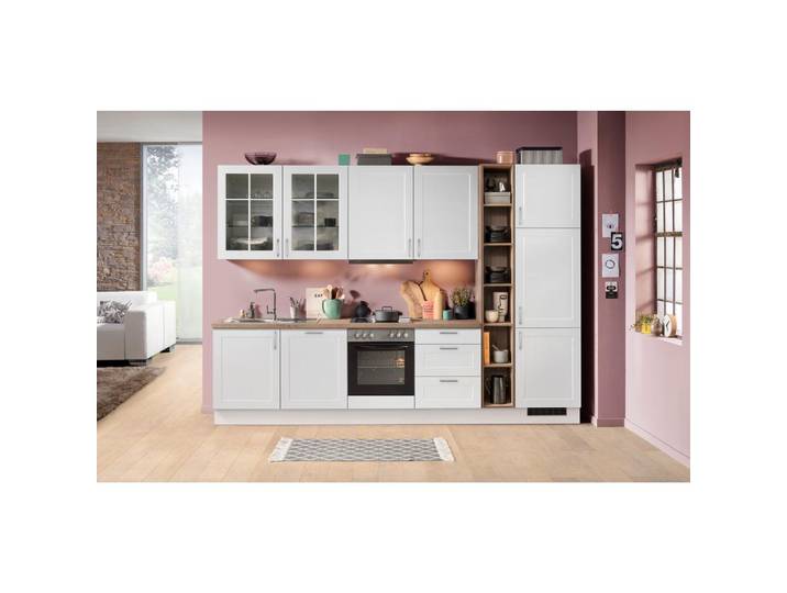 Küchenzeile IP 4250 ohne Geräte 330 cm Weiß/Eiche Dekor
