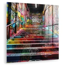 ACRYLGLASBILD Treppe - Graffiti - Farben - Kunst 90x90 cm