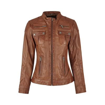 Lederjacke 7ELEVEN "SEPERFORMANCE", Damen, Gr. 46, braun (cognac), Obermaterial: 100% Lammleder LEL. Futter: 100% Polyester PES. 100% Polyester PES., uni, slim fit, hoch geschlossener Ausschnitt, Jacken, mit Taschen