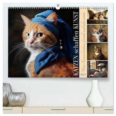 Katzen schaffen Kunst (hochwertiger Premium Wandkalender 2027 DIN A2 quer), Kunstdruck in Hochglanz