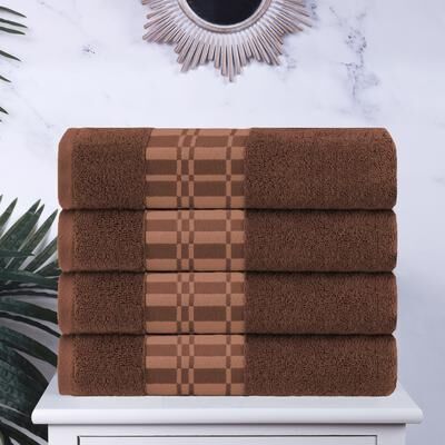 Superior Larissa Cotton Embroidered Geometric Border Bath Towel Set of 4