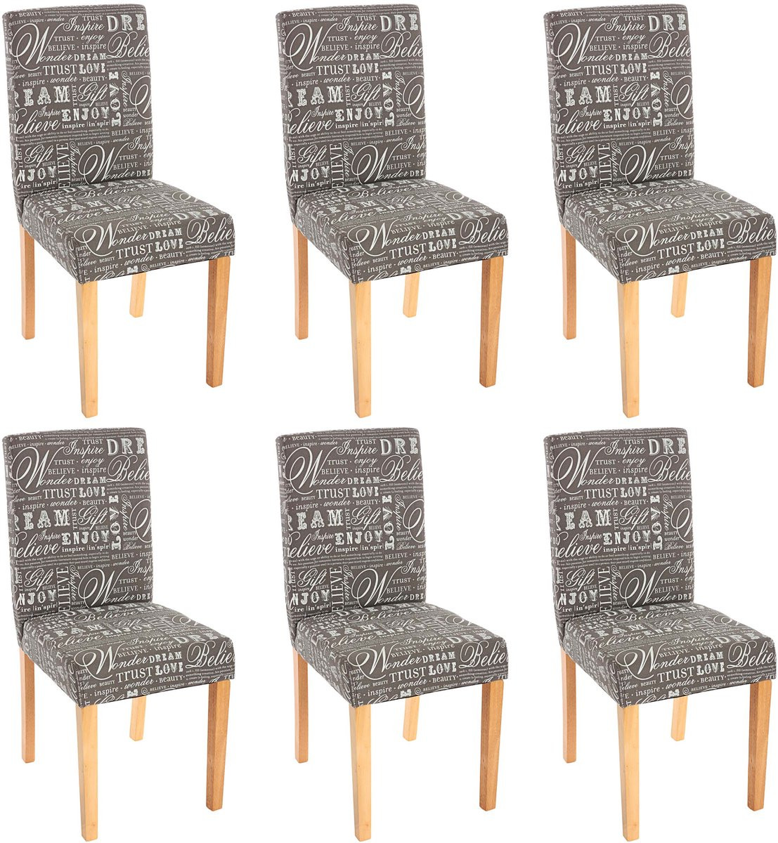 Set van 6 eetkamerstoelen Littau grijs textiel met lichte poten