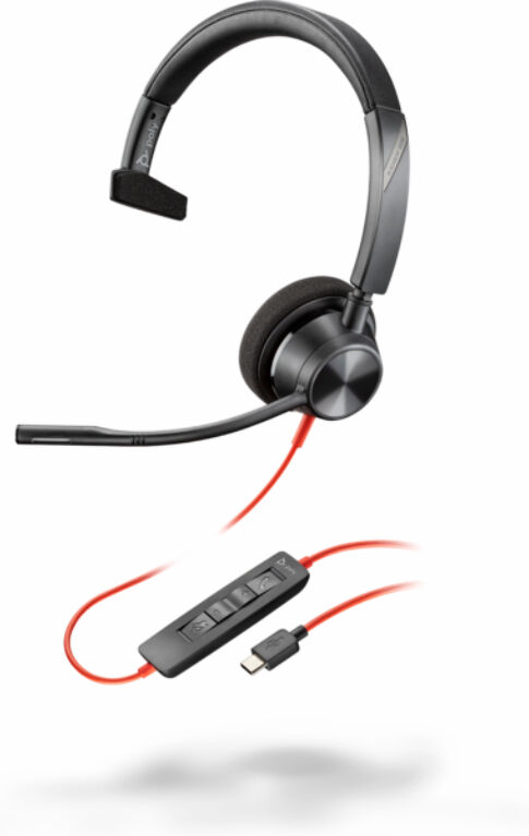 Poly Blackwire 3310 USB-C + dongle USB-C/A Micro-casque professionnel avec protection acoustique et double connexion USB-A / USB-C.