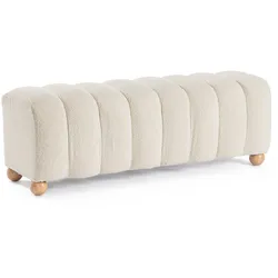 Bank Zora Boucle, modern gepolstert, Weiß, 120 cm, Kautschukholz-Gestell, 2-3 Sitzplätze