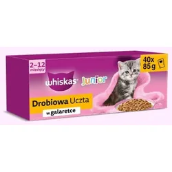 WHISKAS Junior Geflügel-Festmahl in Gelee – Nassfutter für Katzen – 40x85g