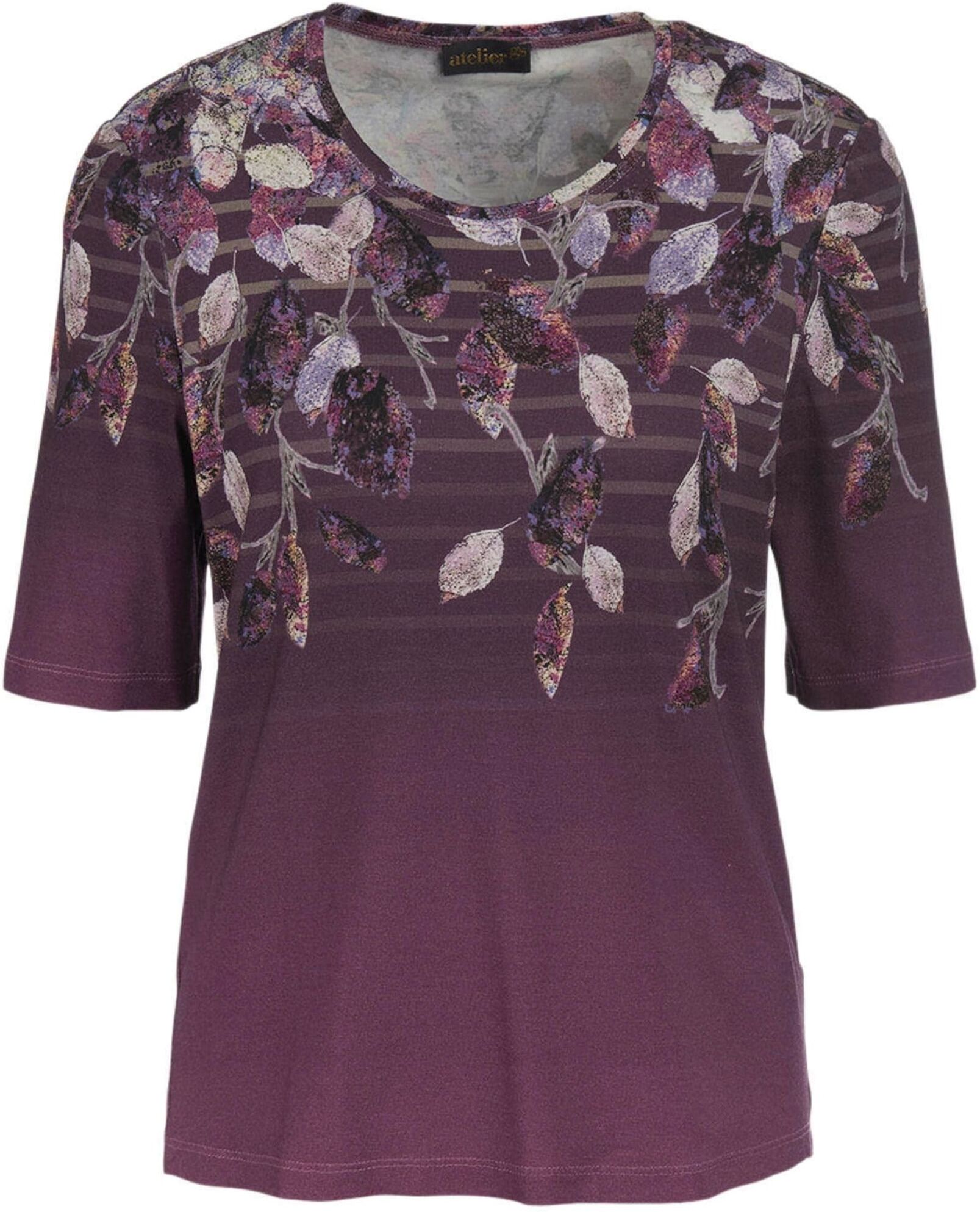 Print-Shirt GOLDNER "Druckshirt in kraftvollen Farben", Damen, Gr. 40, lila (beere, gemustert), Obermaterial: 95% Viskose CV. 5% Elasthan EL., Tubular, Shirts Print-Shirt, Exklusives Muster, in unserem Atelier entworfen