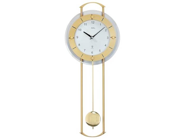 AMS 5255 Wanduhr - mit Funkpendelwerk, Elegante Funkpendeluhr, Uhr mit Pendel, Funkwanduhr mit arabischen Ziffern, Facettiertes Mineralglas, Pendeluhr für Wohnzimmer & Büro, Maße: 24 x 60 x 6 cm