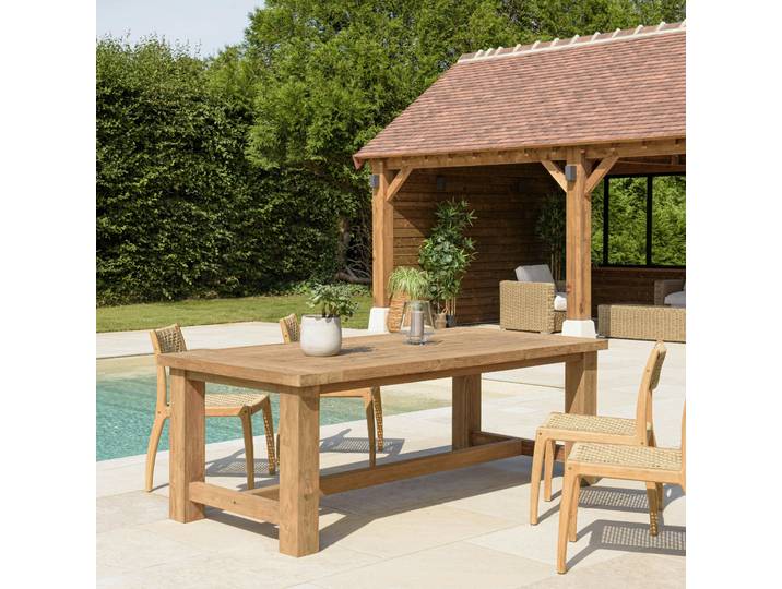 Table de jardin pieds droits teck recyclé naturel 220 cm MANY