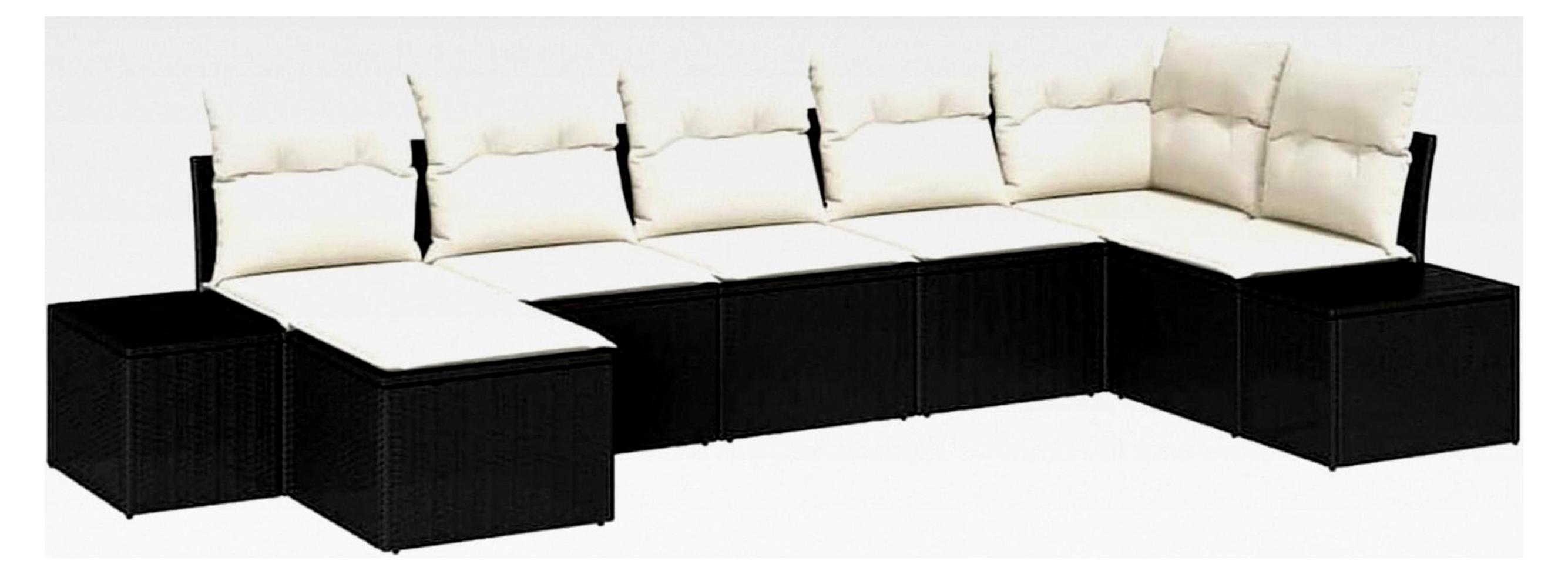 Modulares Garten-Sofa-Set Schwarz Poly-Rattan 7 Sitze mit Outdoor-Kissen